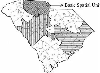 Figure 1. Spatial partitioning as aggregating or grouping of a  large number of basic spatial units  