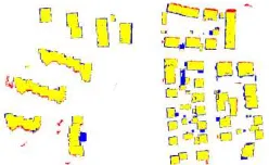 Figure 10: The reconstructed building, (a) detected parcel, (b) ridge line with boundary, (c) separated planes of roof, (d) the roof corners, (e) 3D model, (f) Reconstructed 3D model on range image of LiDAR 