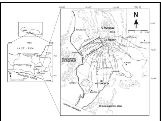 Gambar 1. Peta lokasi Kali Putih terhadap Gunung Merapi Modifikasi dari  Mulyaningsih, dkk (2006) 
