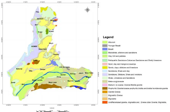Figure 2. Geological map of the Upper Benue Trough (modified from NGSA MAP, 2004) 