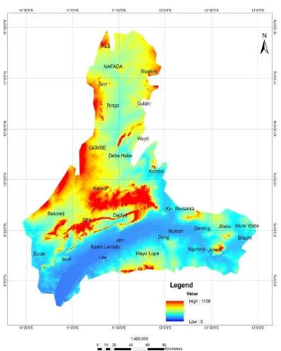 Figure  6. Digital Elevation Model  (DEM) of the Upper Benue Trough 