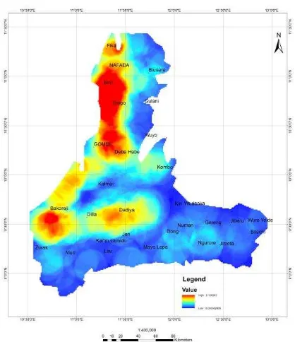 Figure 15. Lineament Density map of the Upper Benue Trough 