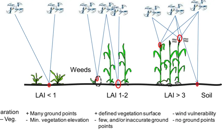 Figure 1. Possibilities and problems of UAS based photogrammetry for the derivation of crop surface models 