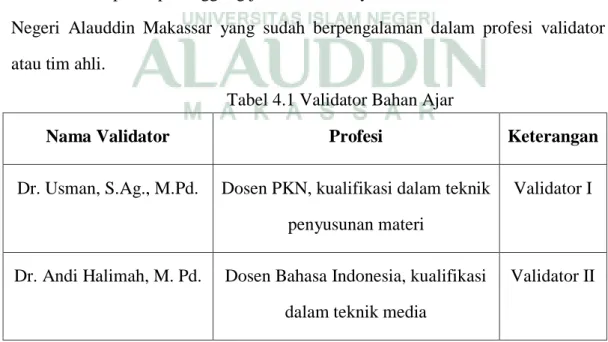 Tabel 4.1 Validator Bahan Ajar 