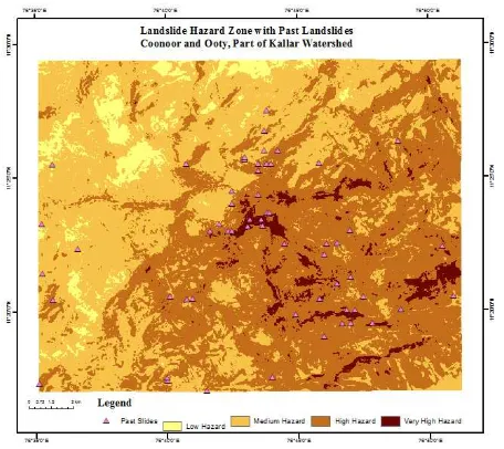 Figure 4.1. Landslide vulnerability zone map based on AHP with known landslide locations 