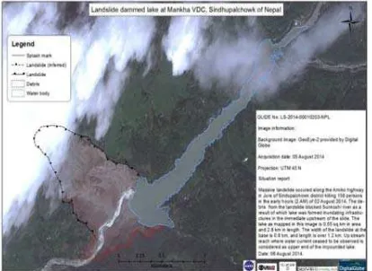 Figure 2: Map of Sunkoshi landslide and dammed Lake of  August 5, 2014.  