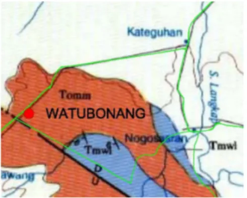 Gambar 3. Peta geologi daerah Watubonang Kecamatan Tawangsari, Propinsi Jawa Tengah 