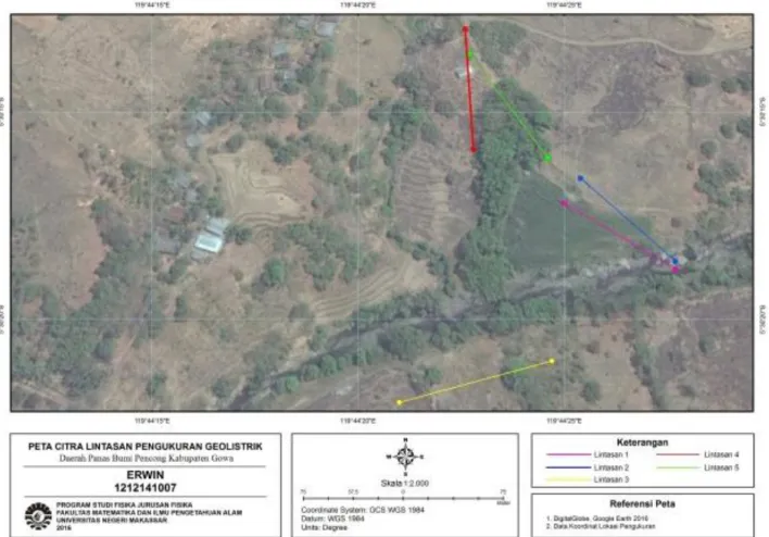 Gambar 1.  Peta lokasi penelitian di daerah panas bumi Pencong Kabupaten Gowa. 