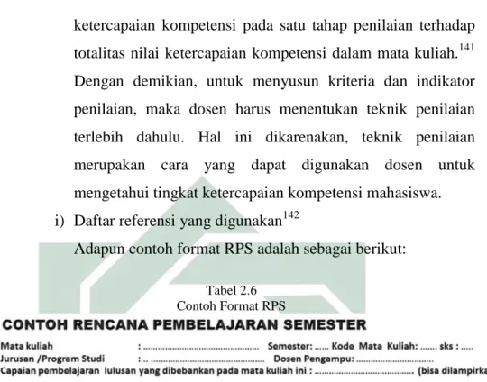 Tabel 2.6  Contoh Format RPS