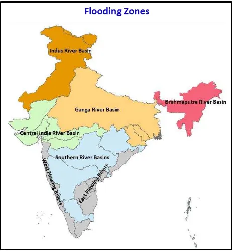 Table 2 Thresholds with respect to different flooding zones in India 