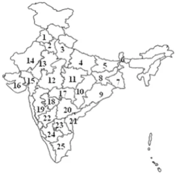 Fig. 1 Study area;  1. Punjab; 2. Haryana, Chandigarh and Delhi (Haryana); 3. West Uttar Pradesh; 4