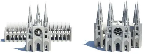 Figure 5:Gothic architecture is deﬁned by strict rules withits characteristics. The generative description of Gothic cathe-drals encodes these building blocks and the rules on how tocombine them.These building blocks have been created byMICHAEL CURRY, http://www.thingiverse.com/thing:2030.