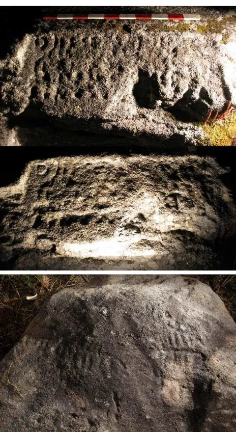 Figure 1: Top: Raking light photographs of a Latin inscription