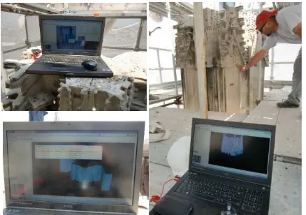 Figure 6. The use of the WEB Bim system in the yard as  support for the disassembly of the oldest spire of the Milan Cathedral