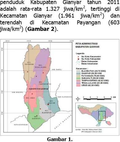 Gambar 1. Peta Wilayah Administrasi Kabupaten Gianyar 