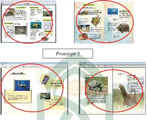 Gambar 4.1 Perbedaan hasil antara prototype 1, prototype 2 dan Prototype 3 buku ajar