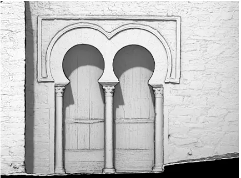Figure 16: Door of Santiago de Pe˜nalba, Leon, Spain. Detail ofthe orthoimage(down) with slightly different slanted illuminationto highlight relief details.