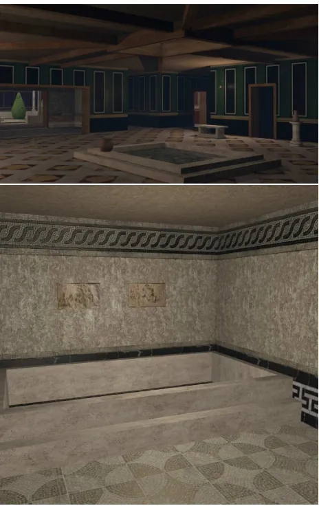 Figure 8: Rendered images of two rooms in the Roman Villa:the atrium (top) and the caldarium, placed over the hypocaustum(bottom).