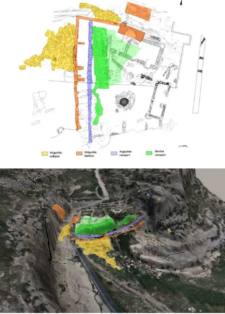 Figure 10. Archaeological sketch (up) overlapped with the 3D model (down). 