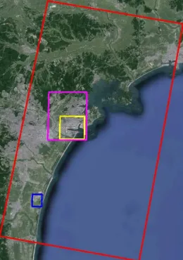 Figure 1. Study area in Sendai area, Japan. The vertical axis  coincides with north-south direction