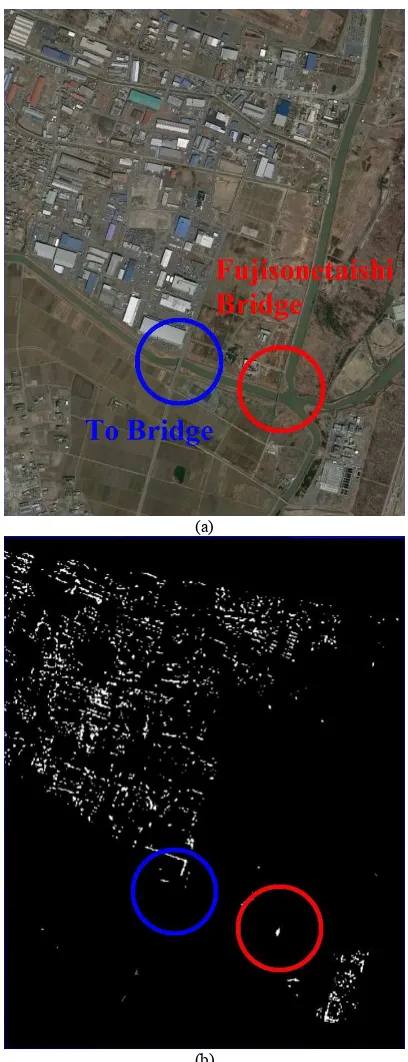 Figure 8. (a) Google Earth image imposed within the study area (b) part surrounded by farmlands and waterways