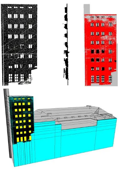 Figure 3. Selected façade (green) with local coordinate system depicted in blue  