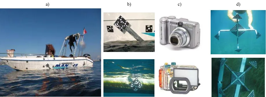 Figure 6.  – The 6 m pleasure boat surveyed with the proposed technique with the attached photogrammetric targets and ODs (a)