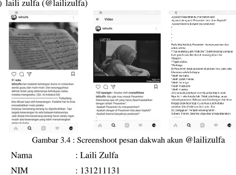 Gambar 3.4 : Screenshoot pesan dakwah akun @lailizulfa  Nama  : Laili Zulfa 