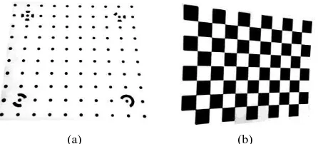 Figure 4. Calibration boards for Photomodeler Scanner (a) and FAUCCAL and Camera Calibration Toolbox (CCT) (b)  
