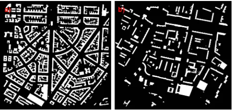 Figure 4. Visual impact of building in center of Berlin for various heights: 40, 60, 80, 100, 150, and 200 m