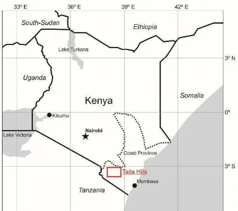 Figure 1. Location of the Taita Hills in south-eastern Kenya. 