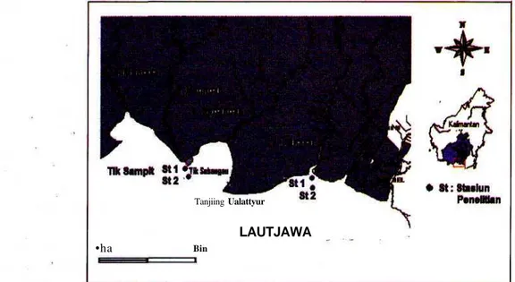 Gambar 1. Lokasi perairan di stasiun 1 dan St 2 pada wilayah Muara Kahayan dan Katingan