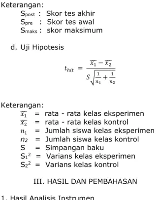Tabel  1.  Perolehan  Skor  Pretest  dan  Posttest  Kelas  Eksperimen dan Kelas Kontrol
