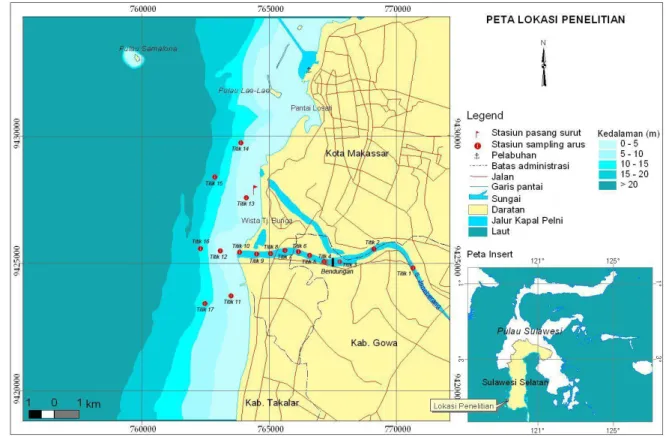 Gambar 1.  Peta lokasi  penelitian dan sebaran titik sampling di tiga zona perairan (Sumber peta; 