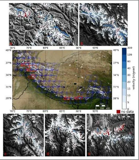 Figure 7. Surface flow velocity of glaciers in the Pamir-