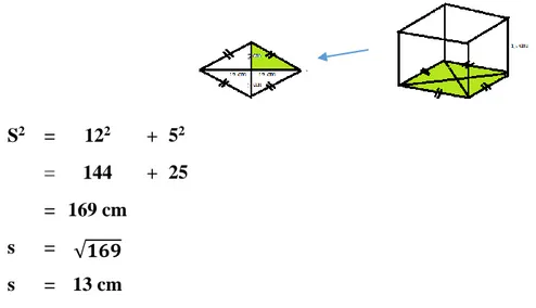 Gambar  di  samping  merupakan  sebuah  prisma  yang   alasnya  berbentuk  belah  ketupat  dengan  panjang    diagonal  masing-masing  10  cm,  dan  24  cm