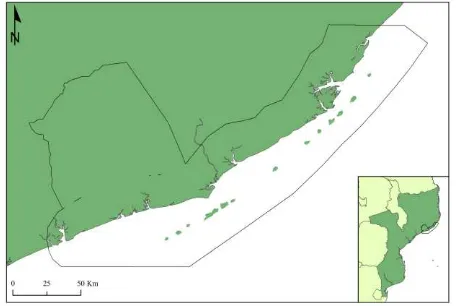 Figure 1. PSEPA’s location, in Mozambican coastline, 16° 12’S and 17° 17’between S. The Archipelagos are located parallel to the coastline