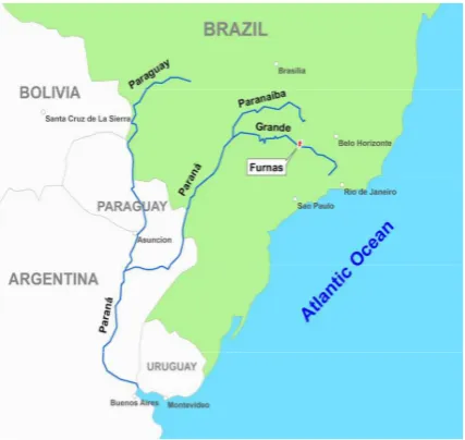 Figure 1. Location of the Furnas hydroelectric power plant andthe main rivers that form part of the Paraná basin