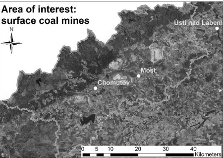 Figure 1. The area of interest, an area of surface coal mines in the northwestern region of the Czech Republic
