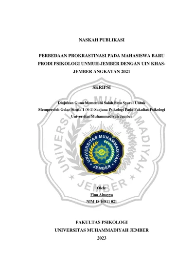 NASKAH PUBLIKASI PERBEDAAN PROKRASTINASI PADA MAHASISWA BARU PRODI ...