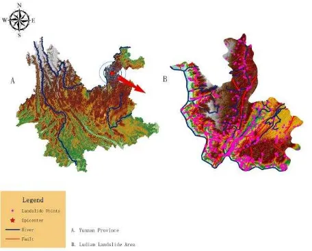 Figure 1. Yunnan Province and Ludian landslide area 