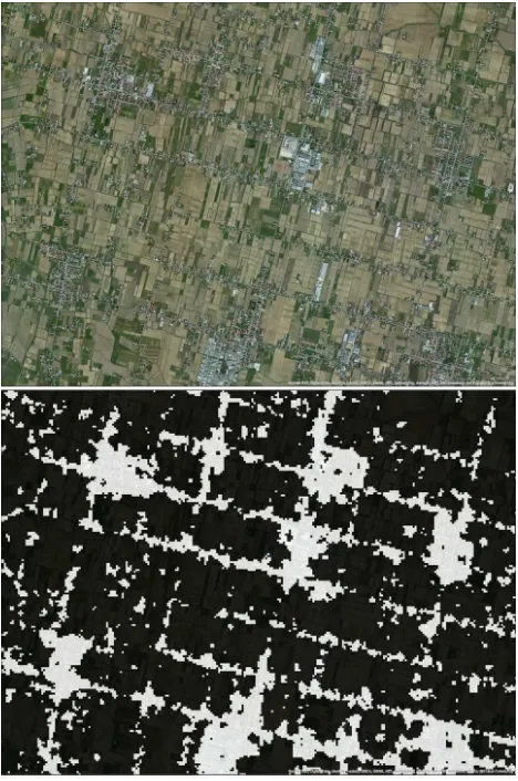 Figure 3: Comparison of the human settlement information ex-tracted from satellite sensors at different spatial resolution in thearea of Chicago-Detroit (US)