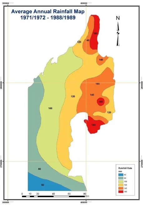 Figure 2. Average rainfall map for the Northern part of UAE. 