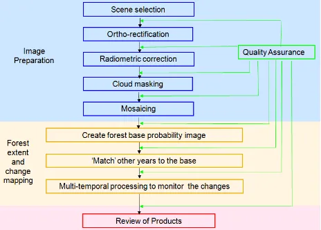 Figure 3. Flowchart of the steps in the annual forest monitoring processing sequence. 
