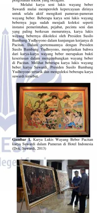 Gambar  1. Karya  Lukis  Wayang  Beber  Pacitan karya  Suwardi  dalam  Pameran  di  Hotel  Indonesia (Dok