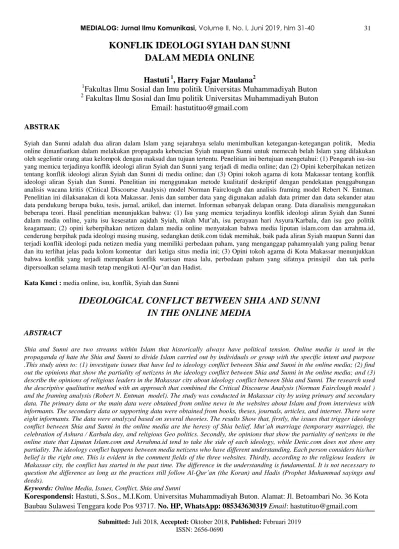 View Of KONFLIK IDEOLOGI SYIAH DAN SUNNI DALAM MEDIA ONLINE