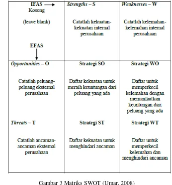 Gambar 3 Matriks SWOT (Umar, 2008) 