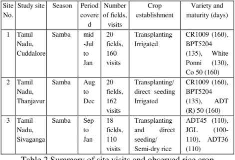 Table 2.Summary of site visits and observed rice crop 