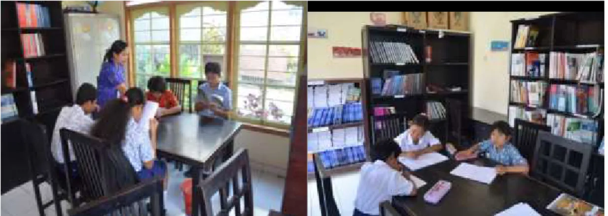 Gambar 5 Para Siswa sedang Membaca di Perpustakaan Sekolah yang didampingi Petugas  Perpustakaan Sekolah 