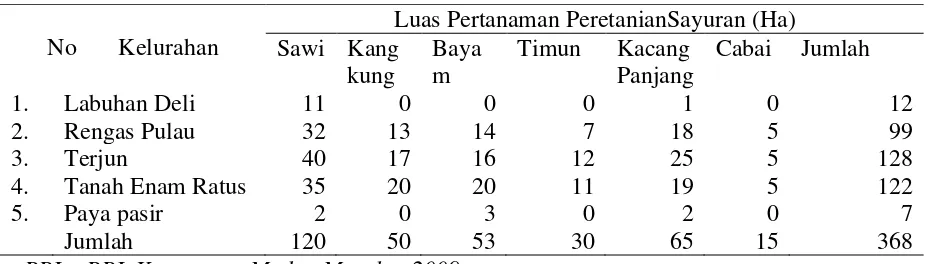 Tabel 2. Luas Lahan Pertanaman Sayuran di Kecamatan Medan Marelan 